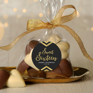 Modern Sweet 16 Faux Gold Chevron Geometric Classic Round Sticker