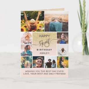 Modern sweet 16 gold birthday 11 photo collage card