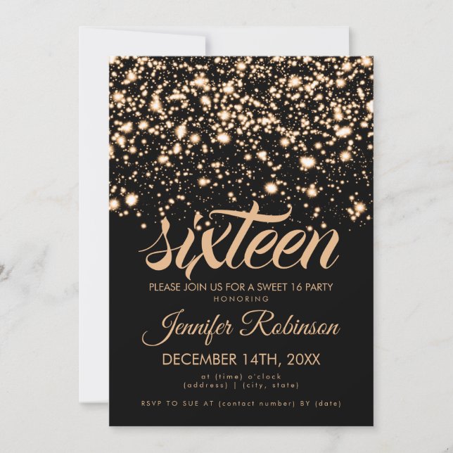 Modern Sweet 16 Gold Midnight Glam Invitation (Front)