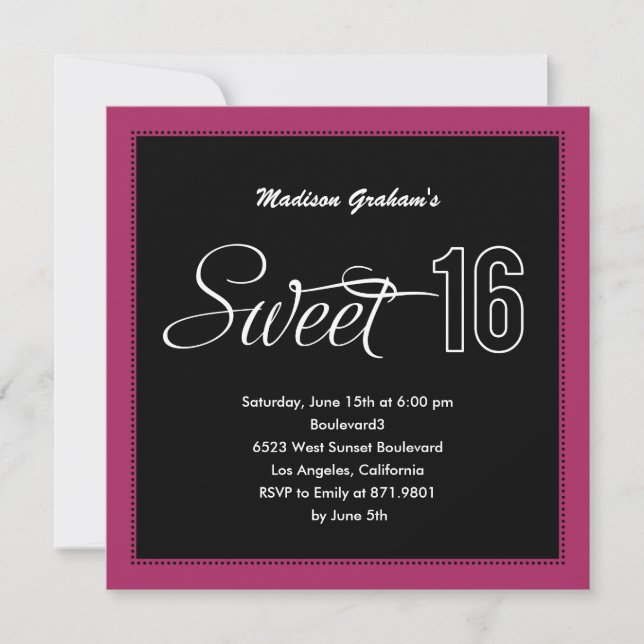 Modern Sweet 16 Invitations (Customisable Colour) (Front)