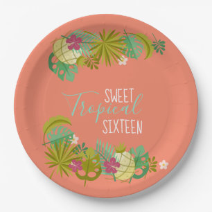 Modern Sweet 16 Luau 16th Birthday Party Paper Plate