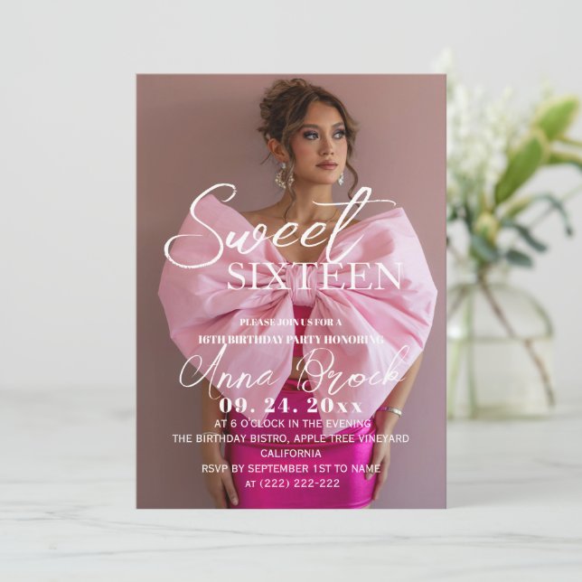 Modern Sweet 16 Photo Birthday Party Invitation (Standing Front)