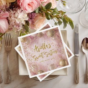 Modern sweet 16 pink gold balloons napkin