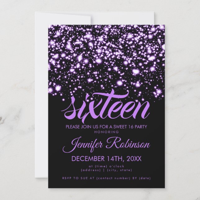 Modern Sweet 16 Purple Midnight Glam Invitation (Front)