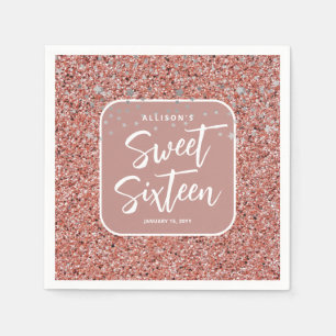 Modern Sweet 16 Rose Gold Glitter Personalised Napkin