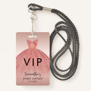 Modern Sweet 16 Script Dress Birthday VIP ID Badge