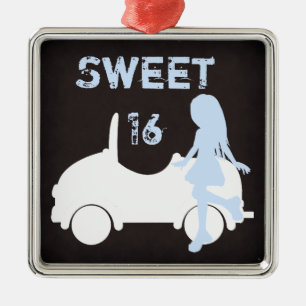Modern Sweet 16 Silhouette Girl and Car Metal Tree Decoration