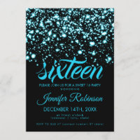 Modern Sweet 16 Teal Blue Midnight Glam