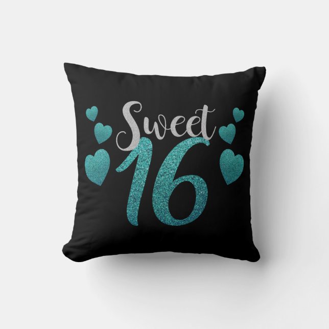Modern Sweet 16th Birthday Party Black Grunge Cushion (Front)