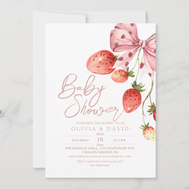 Modern Sweet Berry Baby Shower Strawberry  Invita Invitation (Front)