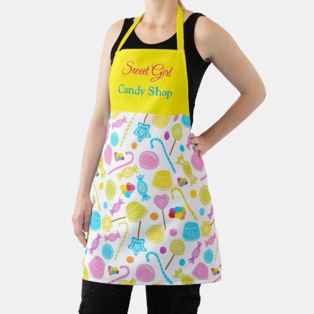 Modern Sweet Candy Pattern Cute Custom Name Apron (Insitu)