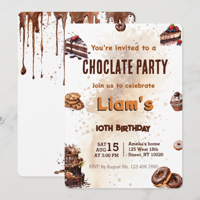 Modern Sweet Chocolate Cake Birthday Party Invitation (Front/Back)