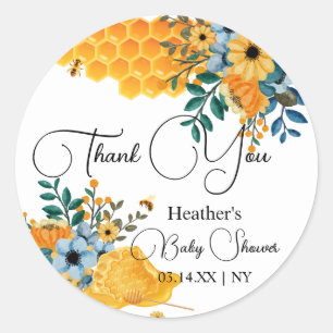 Modern Sweet Honey Bee Floral Baby Shower  Classic Round Sticker