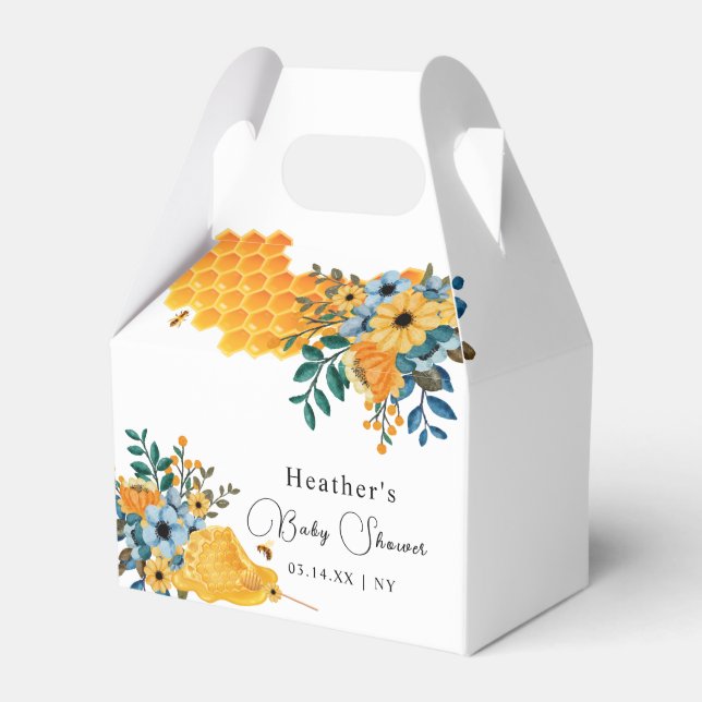 Modern Sweet Honey Bee Floral Baby Shower  Favour Box (Front Side)