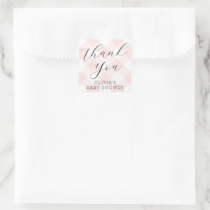 Modern + Sweet Light Pink Gingham Baby Shower Square Sticker