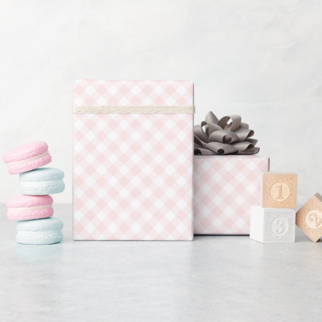 Modern + Sweet Light Pink Gingham  Wrapping Paper (Baby Shower)