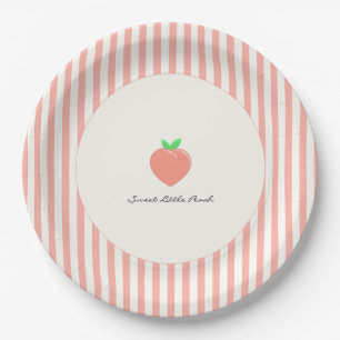 Modern Sweet Little Peach Stripes Paper Plate
