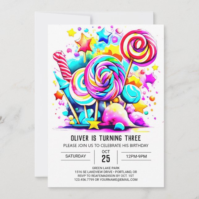 Modern Sweet Lollipop Birthday Invitation (Front)