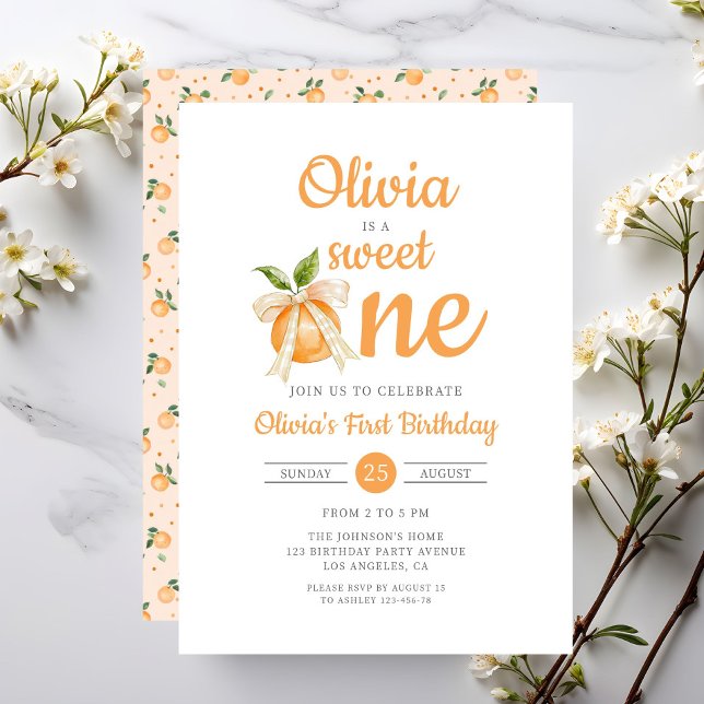 Modern Sweet One Orange Citrus 1st Birthday Invitation (Modern Sweet One Orange Citrus 1st Birthday Invitation)