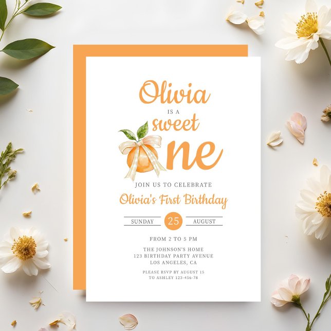 Modern Sweet One Orange Citrus Girl 1st Birthday Invitation (Modern Sweet One Orange Citrus Girl 1st Birthday Invitation)