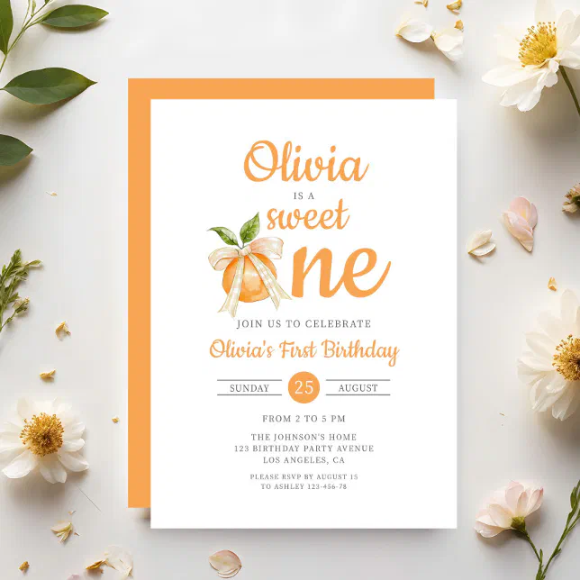 Modern Sweet One Orange Citrus Girl 1st Birthday Invitation | Zazzle