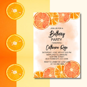 Modern Sweet Orange Citrus Slice Summer Birthday Invitation