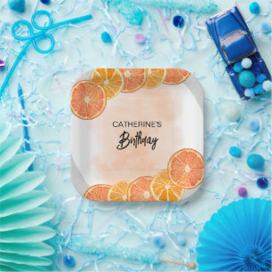 Modern Sweet Orange Citrus Slice Summer Birthday Paper Plate