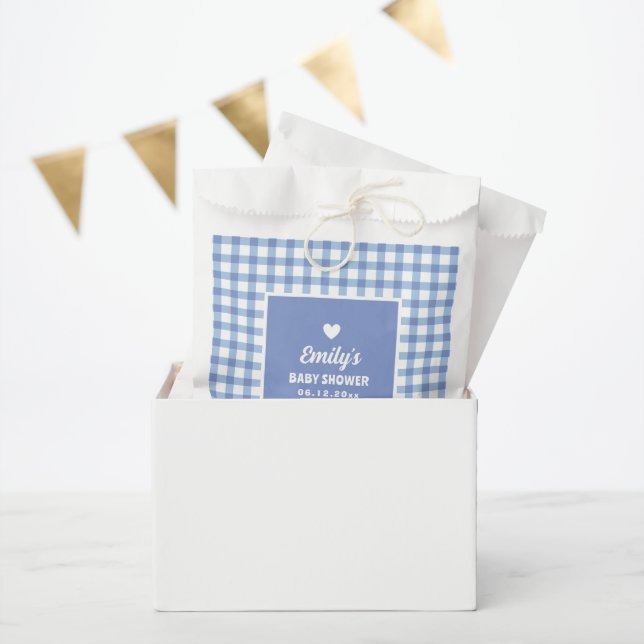 Modern Sweet Pastel Blue Gingham Boy Baby Shower Favour Bags (Party)