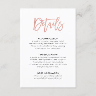 Modern Sweet Rose Gold Wedding Details Insert Card