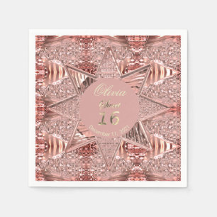 Modern Sweet Sixteen 16th Birthday Rose Gold Star Napkin