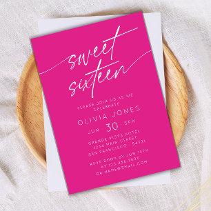 Modern Sweet Sixteen Birthday Party Photo   Pink Invitation