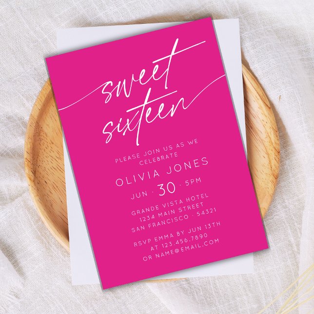 Modern Sweet Sixteen Birthday Party Photo | Pink Invitation (Creator Uploaded)