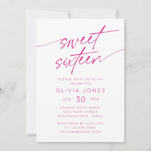 Modern Sweet Sixteen Birthday Party Photo   Pink Invitation
