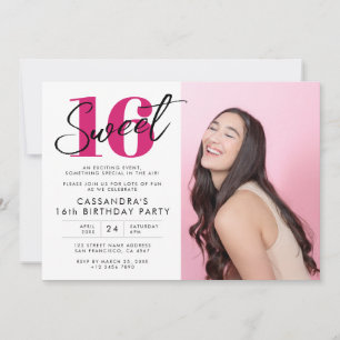 Modern Sweet Sixteen Birthday with Photo Invitation