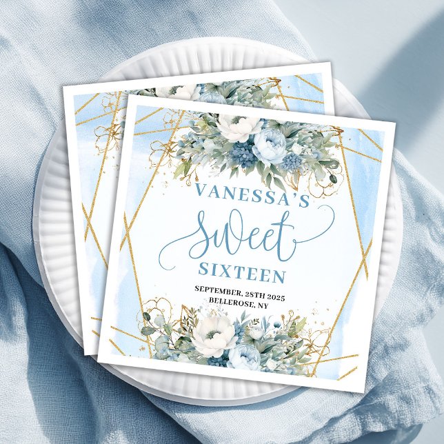Modern Sweet Sixteen Blue Gold Frame Paper Napkins (Modern Sweet Sixteen Blue Gold Frame Paper Napkins)