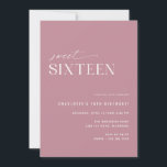 Modern Sweet Sixteen Dusty Rose Pink 16th Birthday Invitation<br><div class="desc">Modern,  elegant 16th birthday invitations with an off-centre design. Feminine rose pink colour with a fun pattern on the back. (Reverse side pattern can be removed,  if desired,  by using the design tool.)</div>