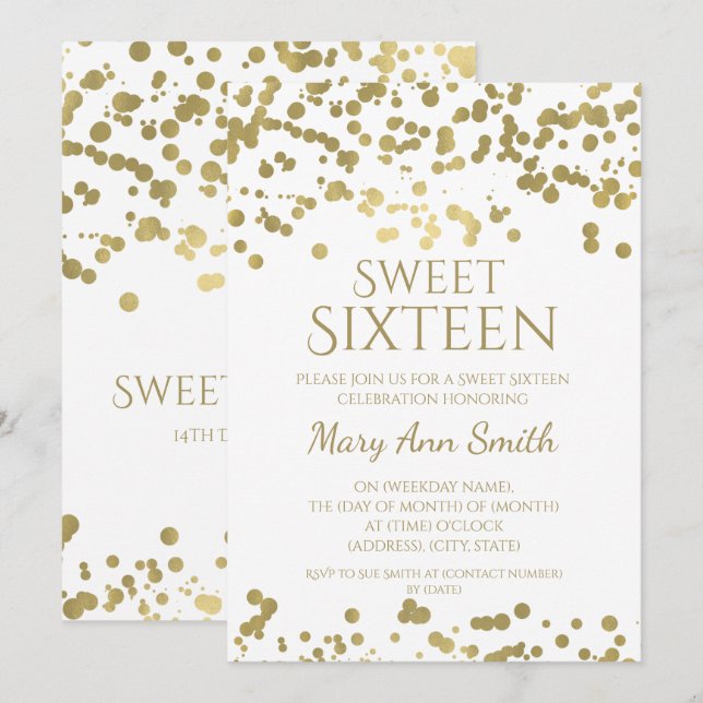 Modern Sweet Sixteen Gold Foil Confetti Invitation (Front/Back)