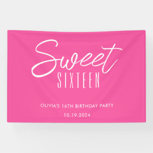 Modern Sweet Sixteen hot pink girls 16th birthday Banner
