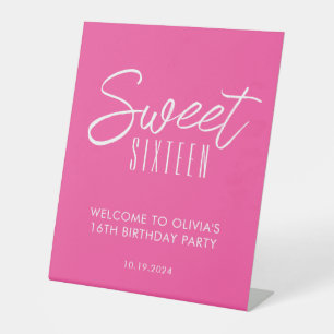 Modern Sweet Sixteen pink 16th birthday welcome Pedestal Sign