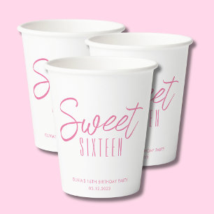 Modern Sweet Sixteen Pink Girls 16th party Paper Cups