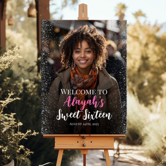 Modern sweet sixteen welcome sign with photo (Creator Uploaded)