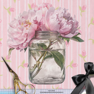 Modern sweet stripes and Peonies Pink Decoupaging Tissue Paper