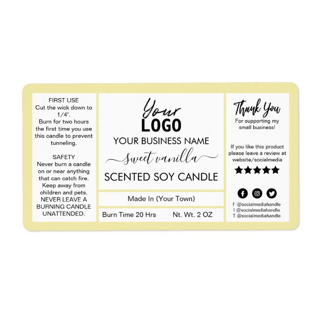 Modern Sweet Vanilla Scented Soy Candle Label (Front)