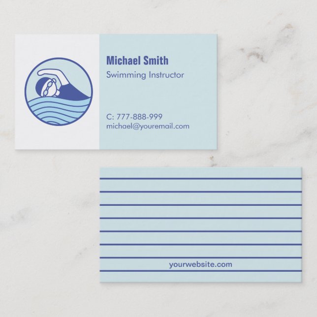Modern Swimming Instructor Lifeguard Business Card (Front/Back)