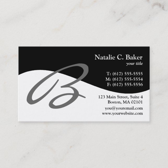 Modern Swirl B Monogram Business Cards (Front)