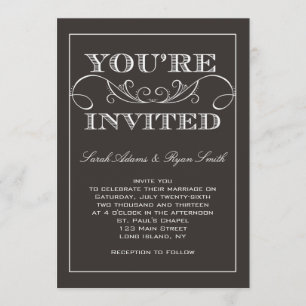 Modern Swirl Black Wedding Invitation