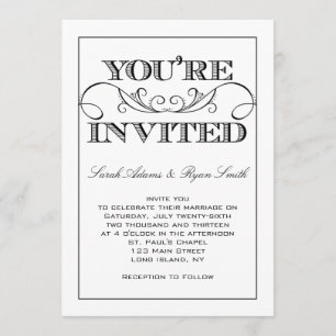 Modern Swirl Black & White Wedding Invitation