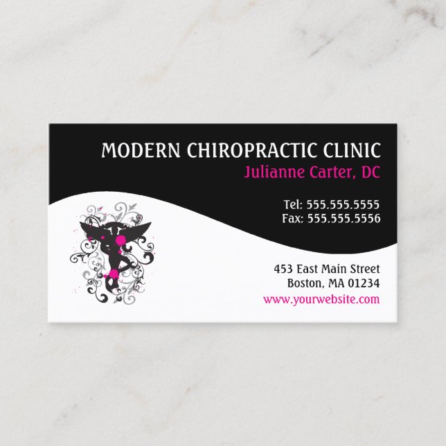 Modern Swirl Feminine Chiropractic Business Cards (Front)