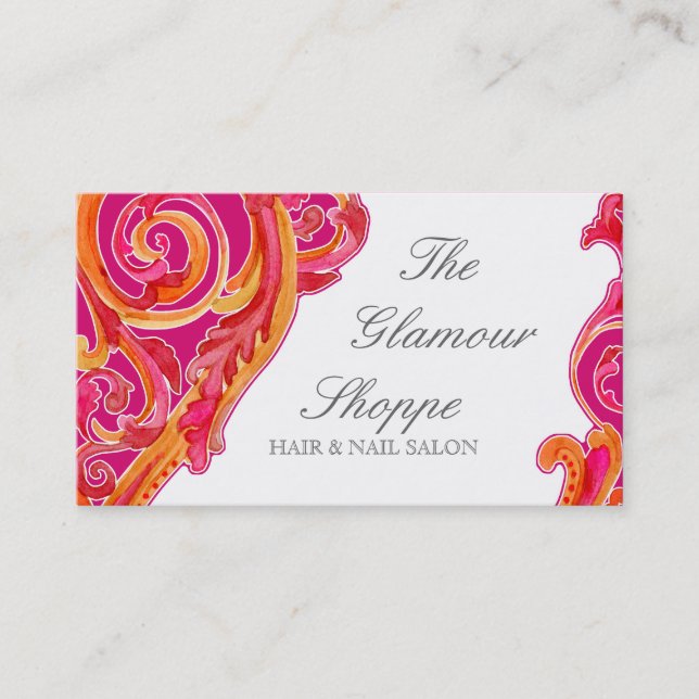 Modern Swirl Flourish Business Card Tangerine Pink (Front)