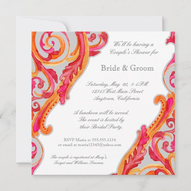 Modern Swirl Flourish Heart Couples Shower Invite (Front)